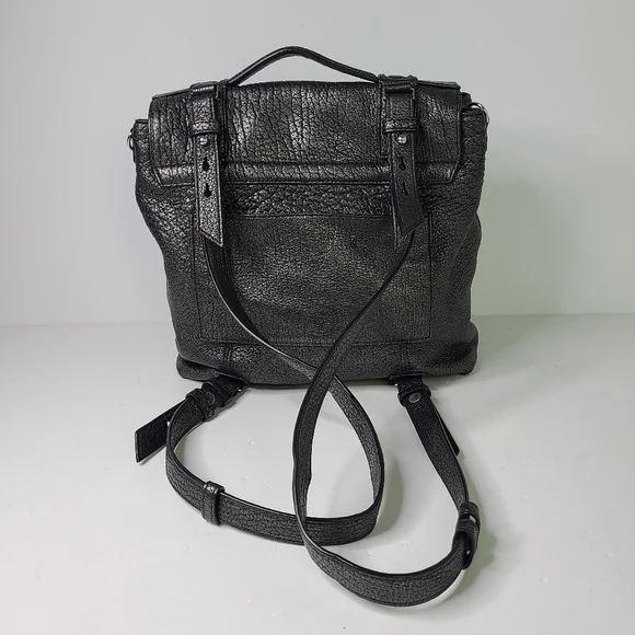 All Saints Vincent Pewter Dark Silver Metallic Top Handle Backpack - Picture 3 of 16